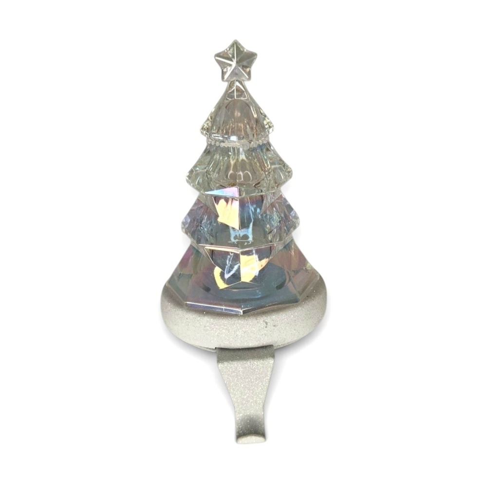 Iridescent Acrylic Christmas Tree Stocking Holder Light Up Star Topper Glitter